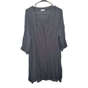 Ekouaer Black Button-Up Tunic Top Size XXL